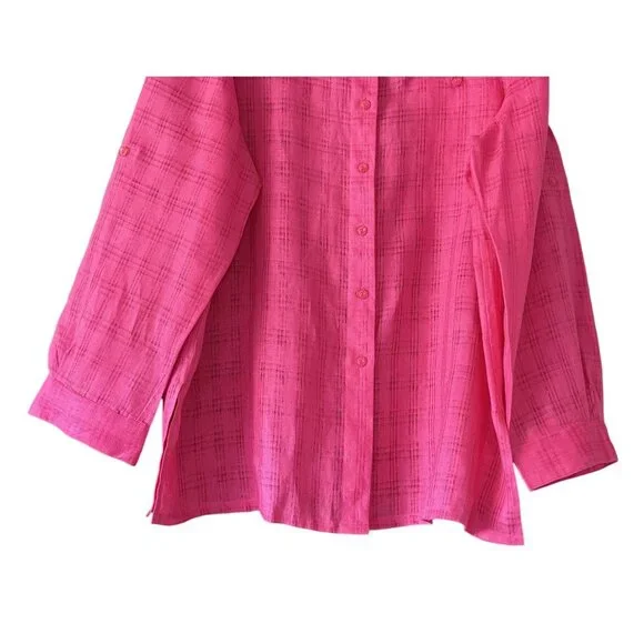 Sag Harbor Womens Pink Button Down Linen Shirt L Long/Half Sleeve Casual Vacay - Picture 3 of 7